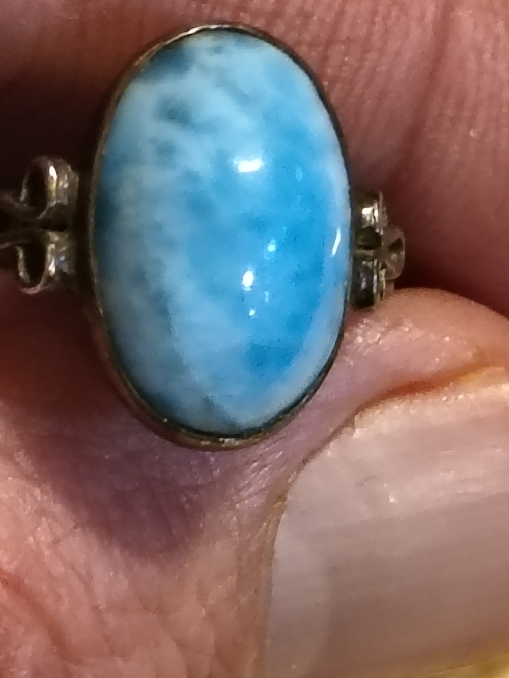 Sterling Silver Larimar Oval Ring Unsigned Size 7